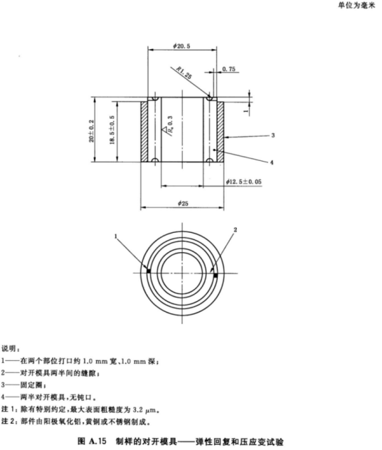 制样的对开模具-弹性回复和压应变试验