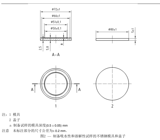 制备吸水性和溶解性试样的不锈钢模具和盖子